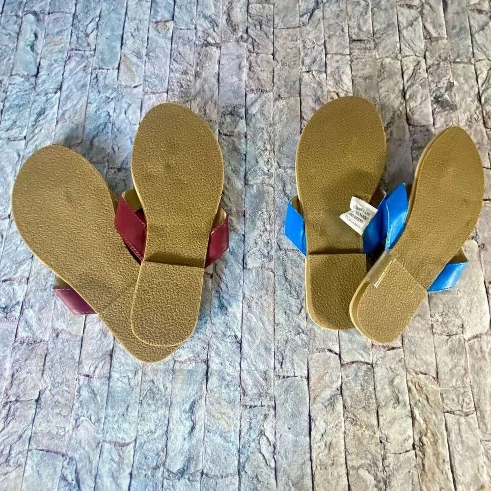 Flip Flops Two Pair Summer Sandals Beaded Colorful Beach Cruise Size M 7 - 8